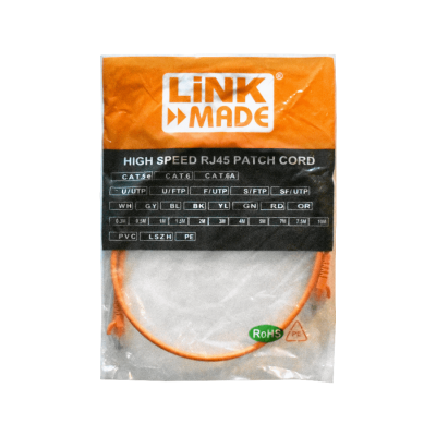 CP6B-10L LINKMADE Cable de Parcheo CAT6 Multifilar Naranja LSZH de 1 Metro con Conectores Moldeados