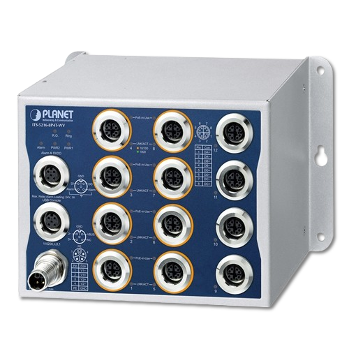 Switch Industrial L2+ 8 Puertos Gigabit PoE+ M12 + 4 Puertos Gigabit M12 PLANET ITS-5216-8P4T-WV