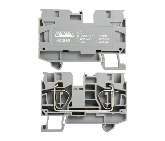 Bornera riel din 10mm² 57A libre mantenimiento con resorte BK10 - Gris