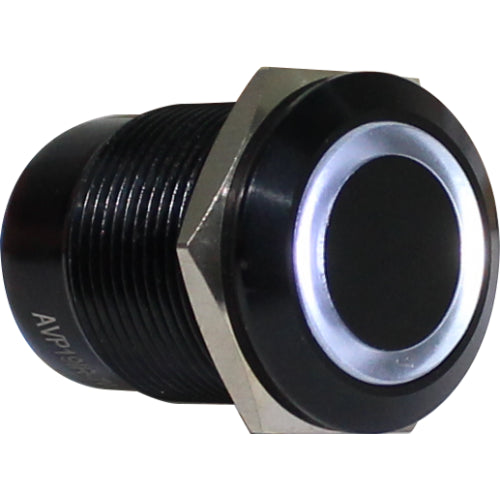 Botón antivandálico retentivo iluminado 19mm Serie AVI-R - Rojo - Piloto LED 220VAC/DC - Metálico negro