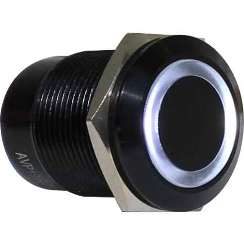 Botón antivandálico retentivo iluminado 19mm Serie AVI-R - Azul - Piloto LED 220VAC/DC - Cromado