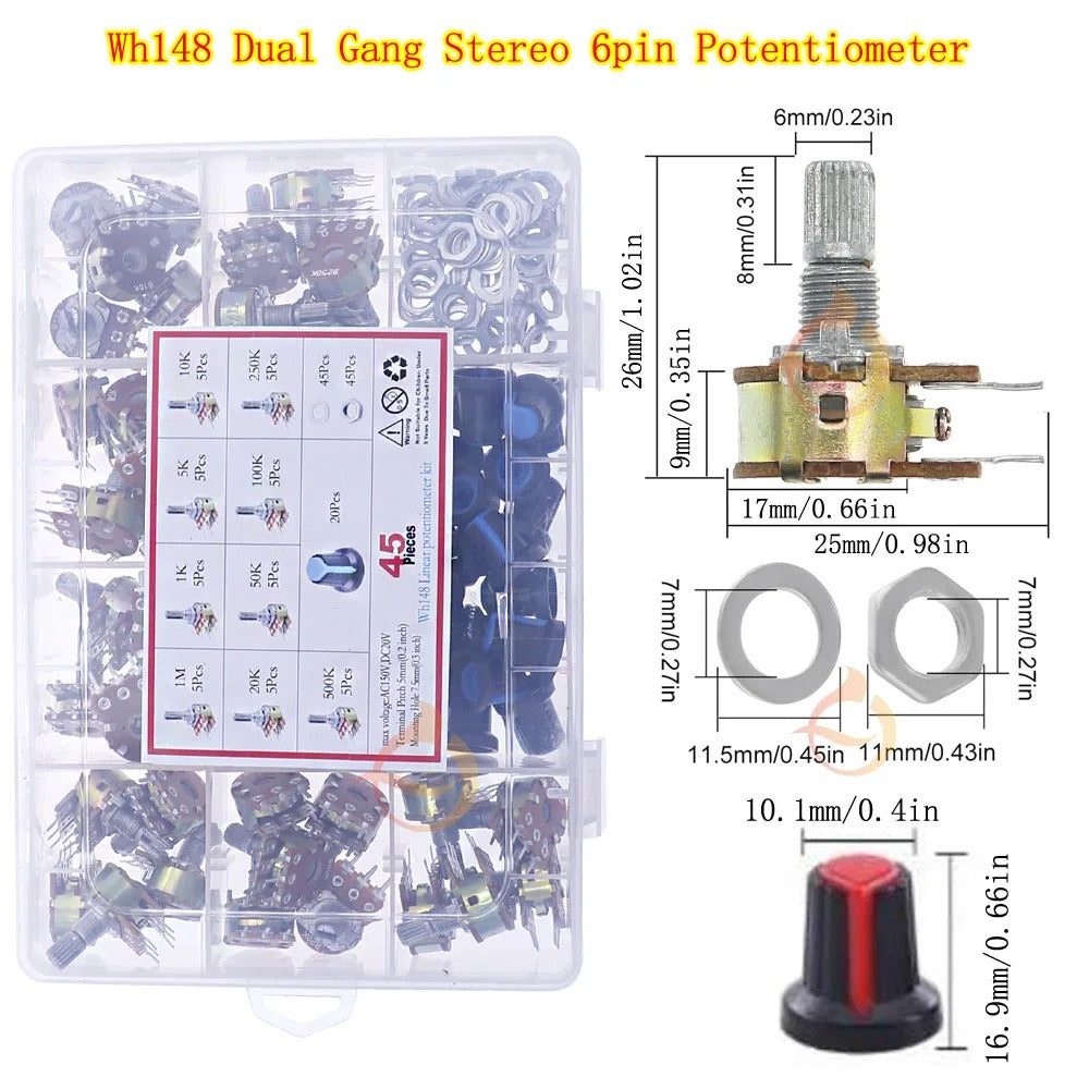 Conjunto de 45 unidades de potenciómetros modelo WH148