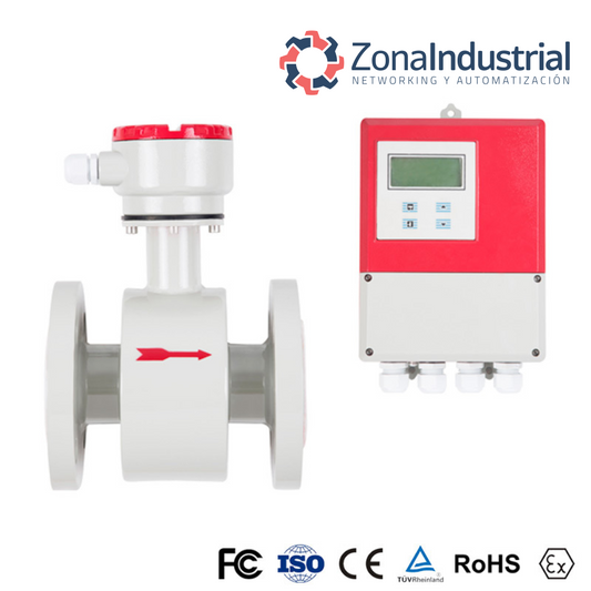 Caudalímetro electromagnético segregado DN40, 85~265V AC, 1.6MPa, salida RS485+4-20mA, recubrimiento goma blanda, electrodos inox, IP65