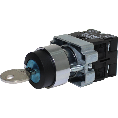 Selector con llave metálico 2 y 3 posiciones fijas 22mm serie M20 - 2NA - 4 - 3 Posiciones fijas 45°