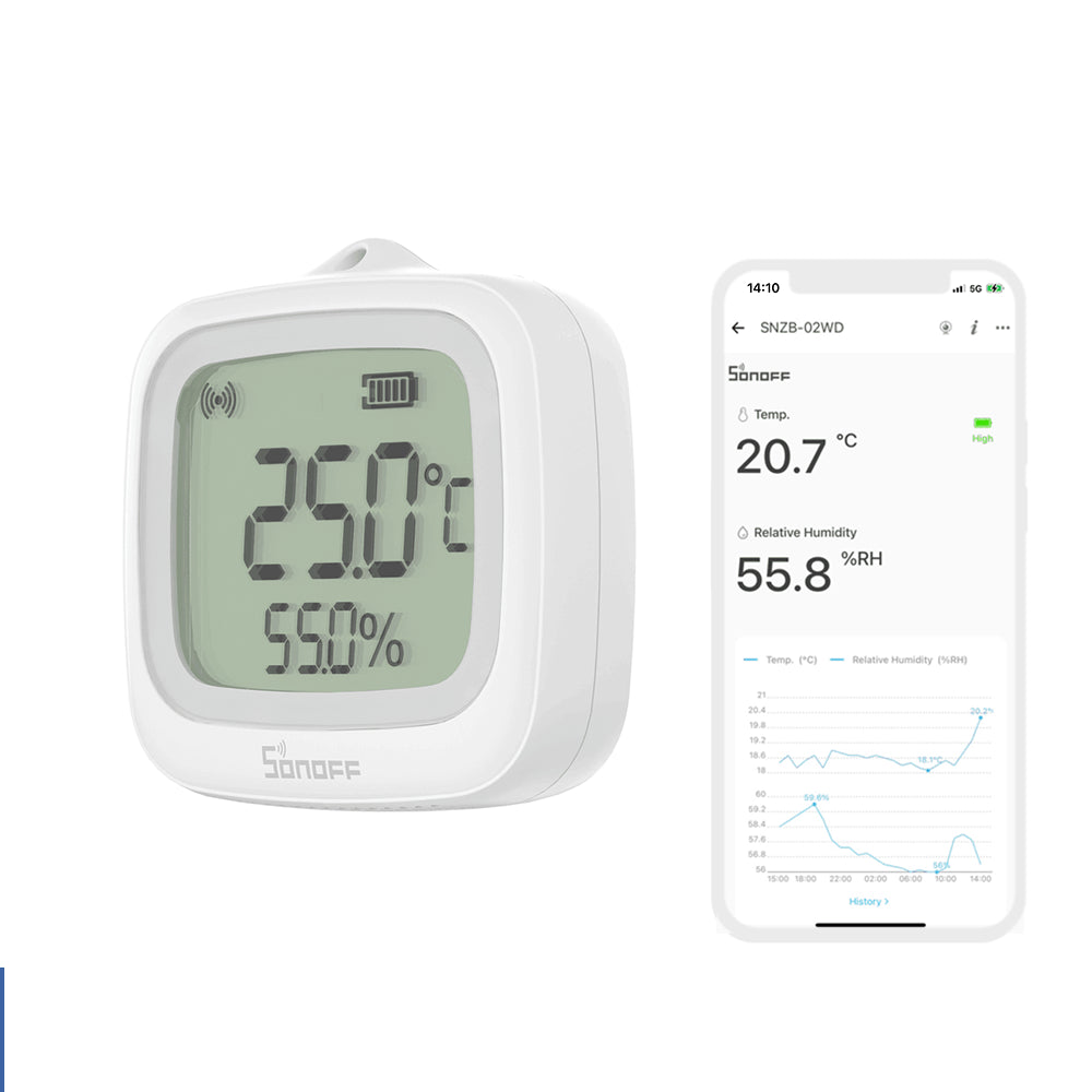 Detector de Temperatura y Humedad con Protocolo Zigbee Clasificación IP65 Pantalla Integrada – Sonoff SNZB-02WD