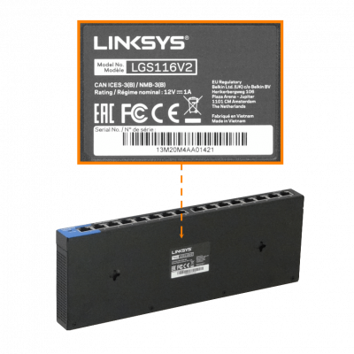 LGS116 LINKSYS Escritorio 16-1000 Gigabit Conmutador no-Admin no-Rack incl/12V/1A V2