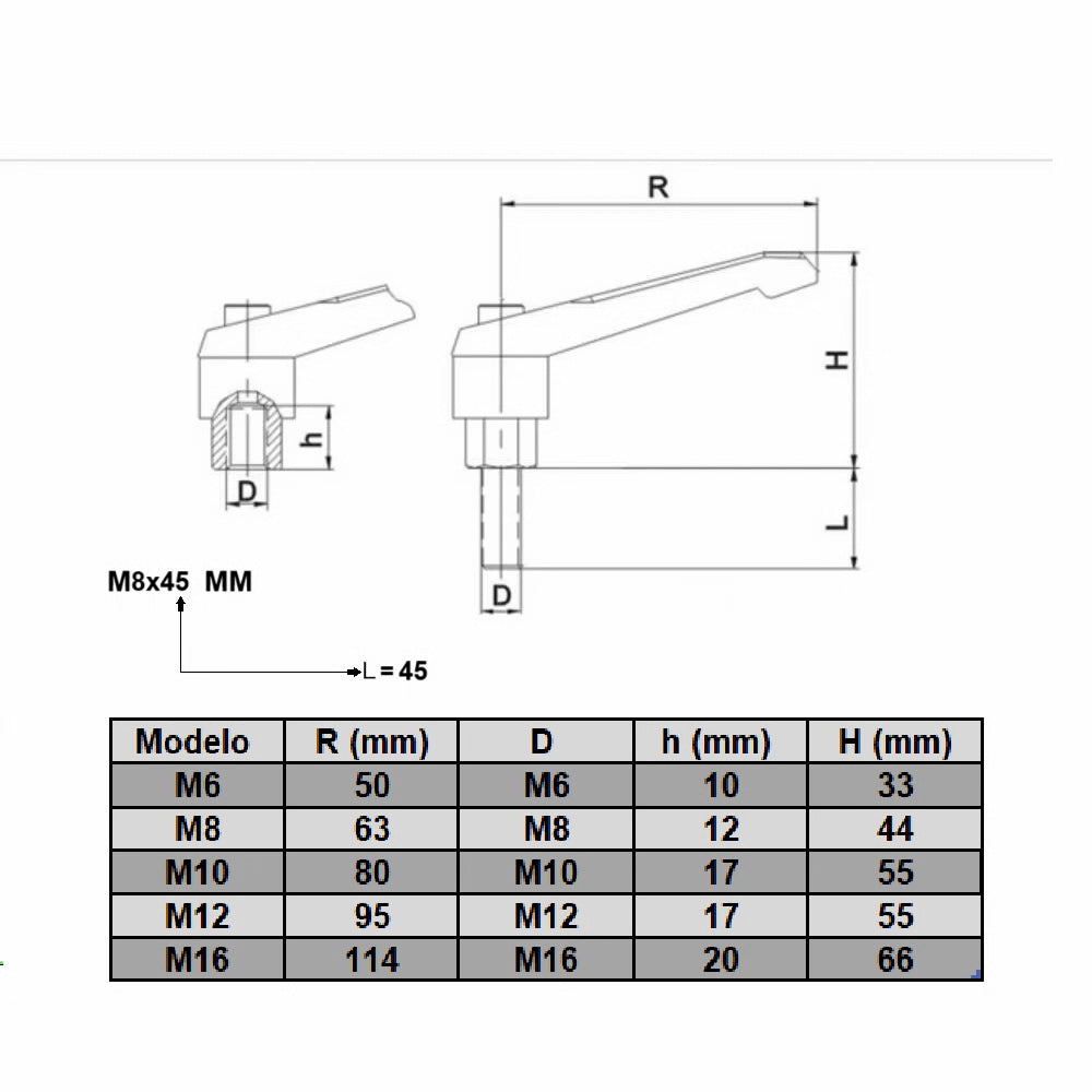 Asa de fijación rosca macho M6x25 mm
