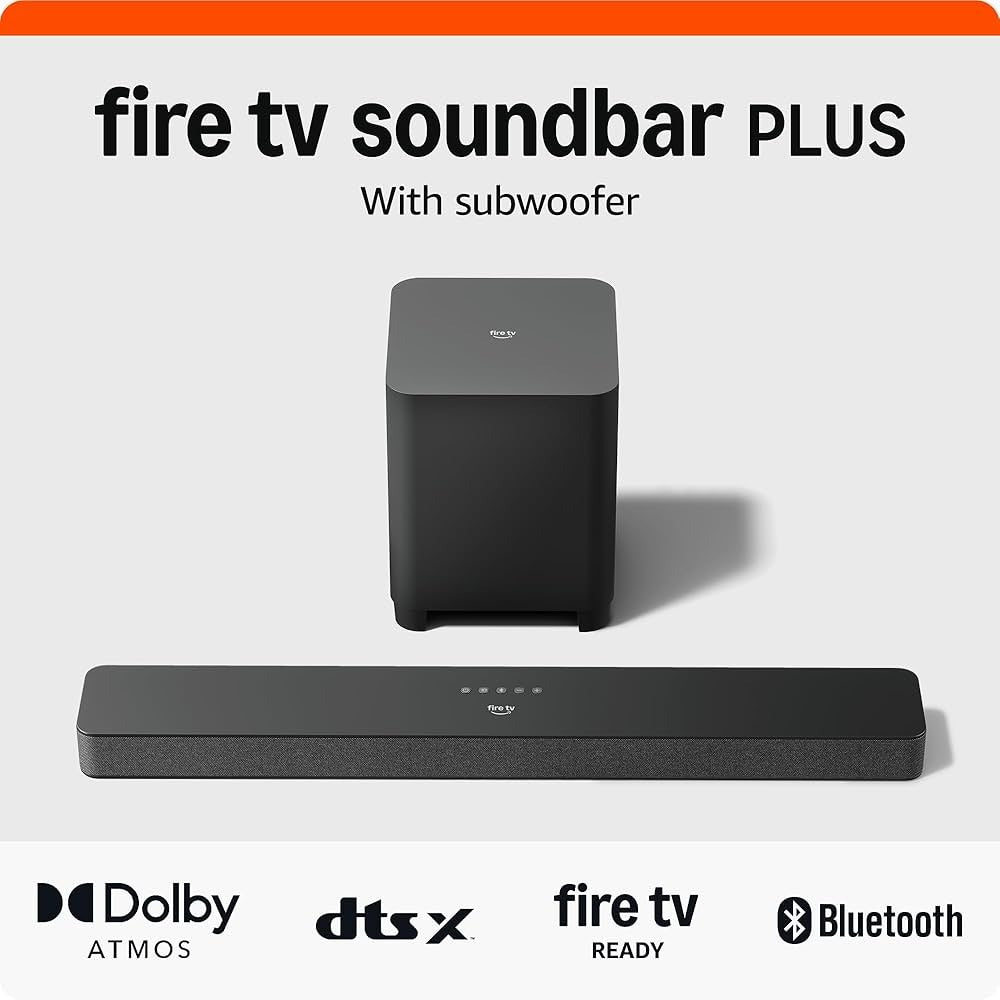 Barra sonora Fire TV Plus de Amazon acompañada de woofer grave (Caja abierta)