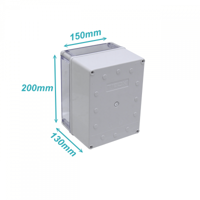 AT-1520-1. Caja estanca ABS IP66 de 150 x 200 x 130 mm con cubierta transparente y placa interior de aluminio.