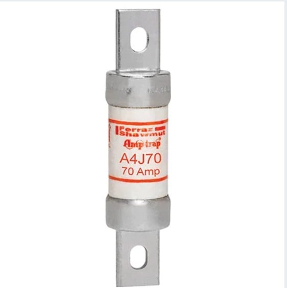 Fusible Mersen serie A4J, clase J, acción rápida,  600VAC, 300VDC - 70A