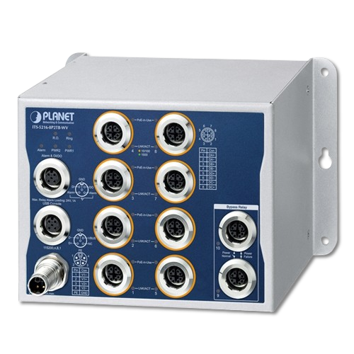 Switch Industrial L2+ 8 Puertos Gigabit PoE+ M12 + 2 Puertos Gigabit M12 PLANET ITS-5216-8P2TB-WV