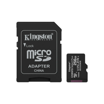 MSD-256GB KINGSTON Tarjeta de memoria MicroSD capacidad 256 gigabytes Incluye adaptador a formato SD Velocidad lectura 100 megabytes por segundo Escritura 85 megabytes por segundo Clase 10 UHS-I U1 V10