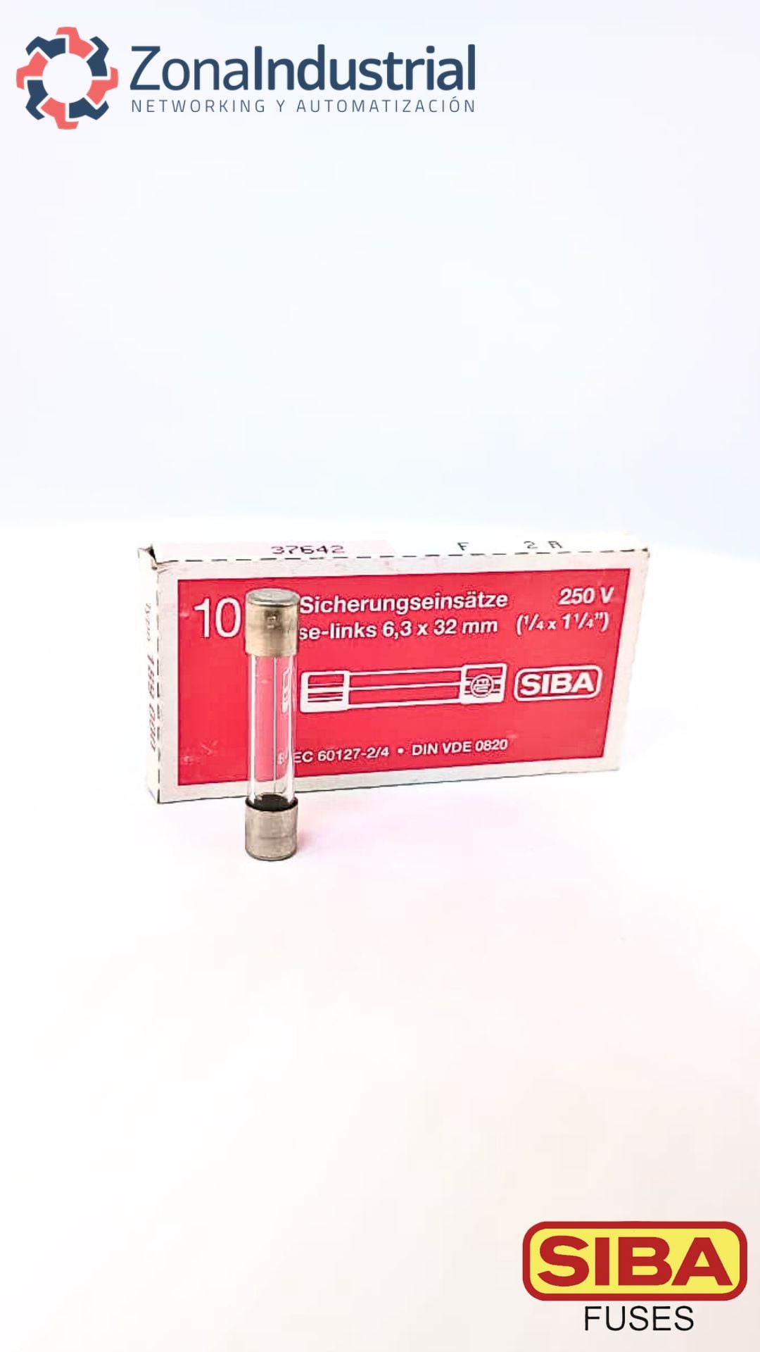 Fusible SIBA 6.3x32mm, vídrio L, 250V ac, curva F (Rápido) - 1,25A
