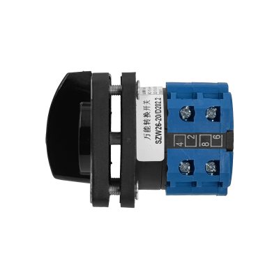 LW26-20. Selector rotativo bifásico 1-0-2 de 20 A, 680 V, 3 posiciones, conmutador de 50 x 50 mm y altura de 73 mm.