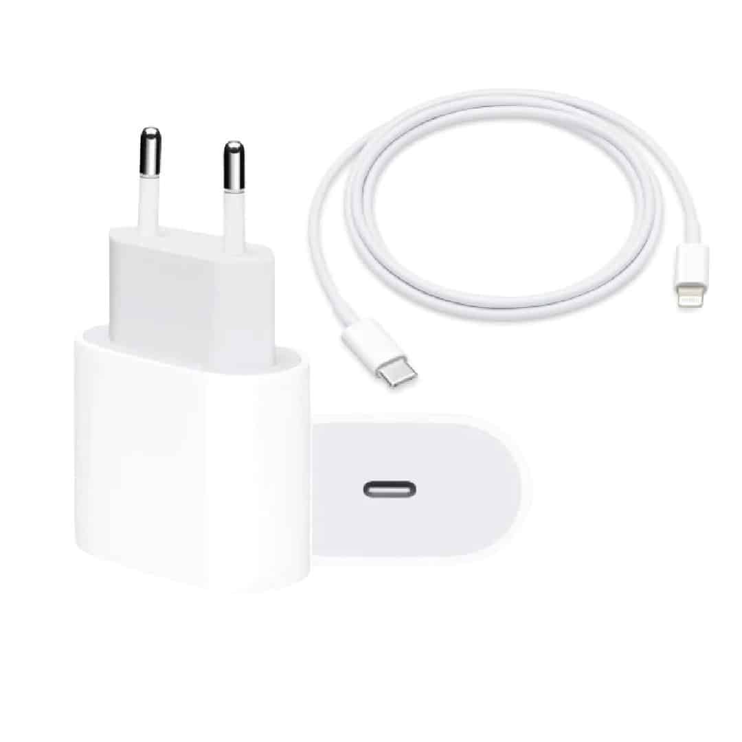Adaptador de Energía Rápida de 20W acompañado de Cordón Lightning para dispositivos iPhone