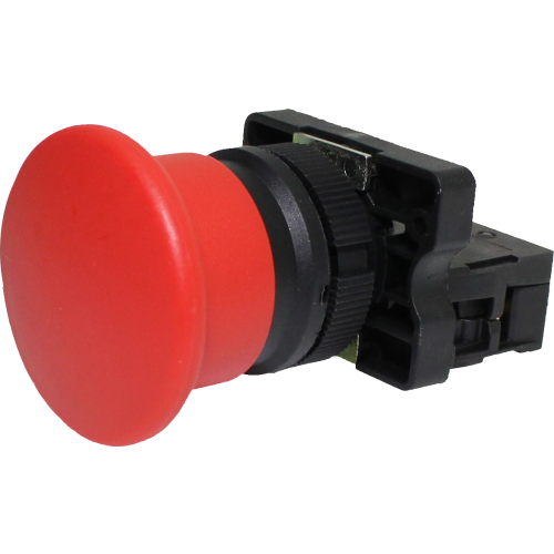 Pulsador momentáneo tipo hongo plástico 22mm rojo 1NC Serie P20