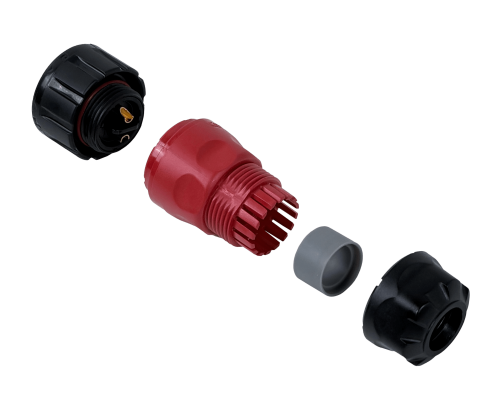 YM-20-C Conector circular macho de 2 contactos para cable 2,5–4 mm², 20 A, soldable, IP67