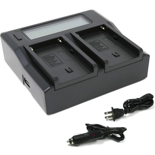 Cargador Gemelo de Baterías Tipo Sony NP-F Pantalla LCD Wasabi Power Entrada 12V Alimentación Automotriz
