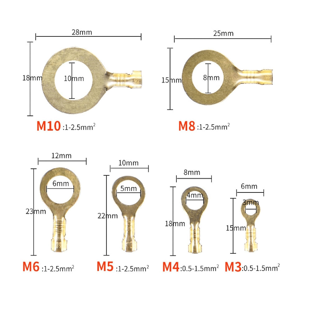 Terminales de Ojillo de Cobre M3/M4/M5/M6/M8/M10