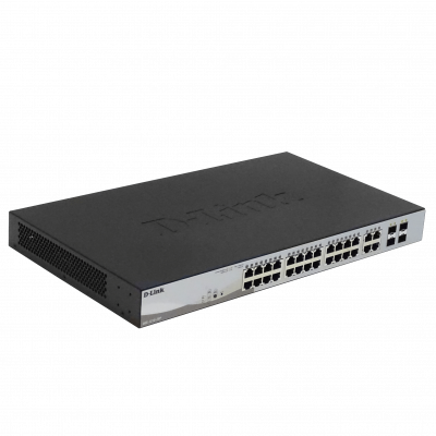 DGS-1210-28P. Conmutador Inteligente Rack D-LINK 24 puertos 1000 con PoE 48V (4-at/20-af) 4 ranuras SFP 193W totales
