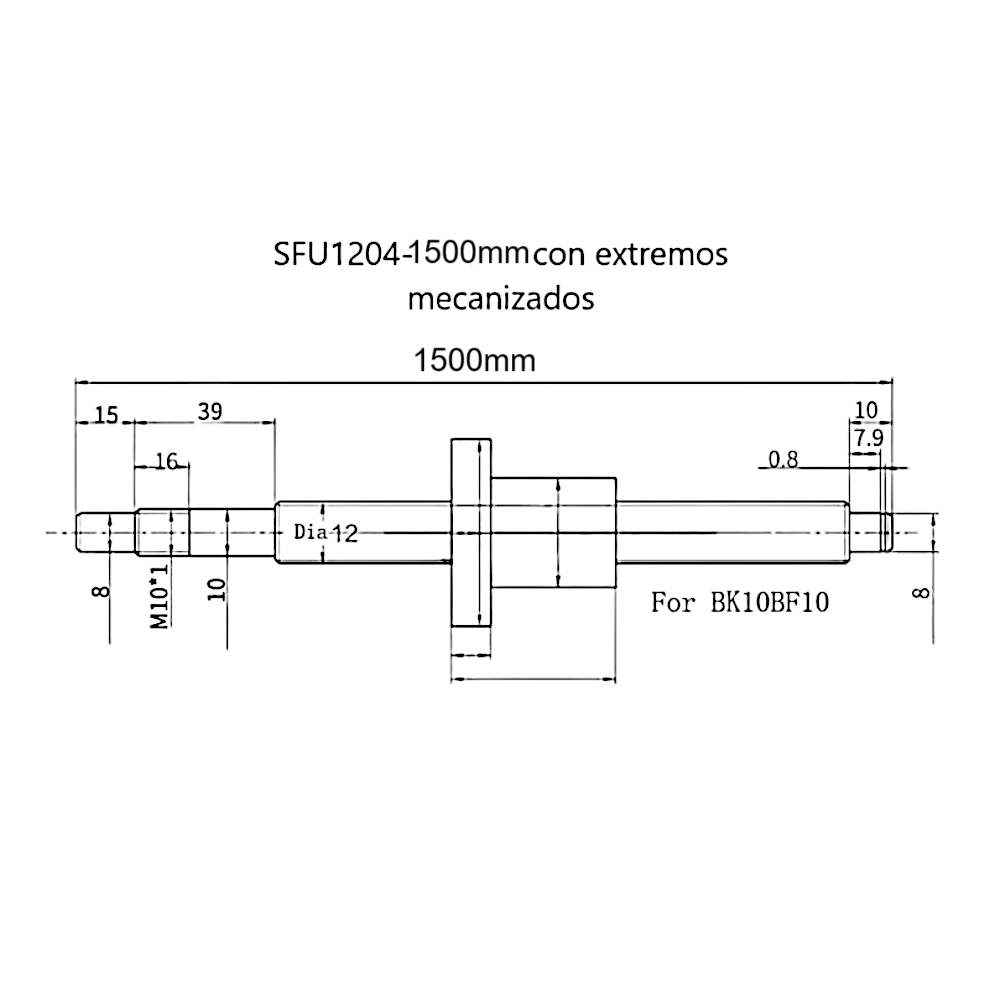 Paquete de tornillo de avance SFU1204 de 1500 mm con soportes de extremo FK/FF10