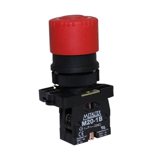 Botón de emergencia tipo hongo 30mm plástico 1NC serie P20
