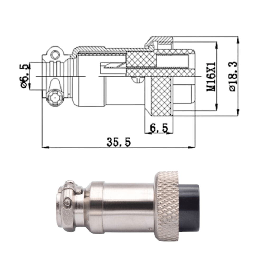 Acoplador de conductor Hembra GX16-6A de 6 contactos