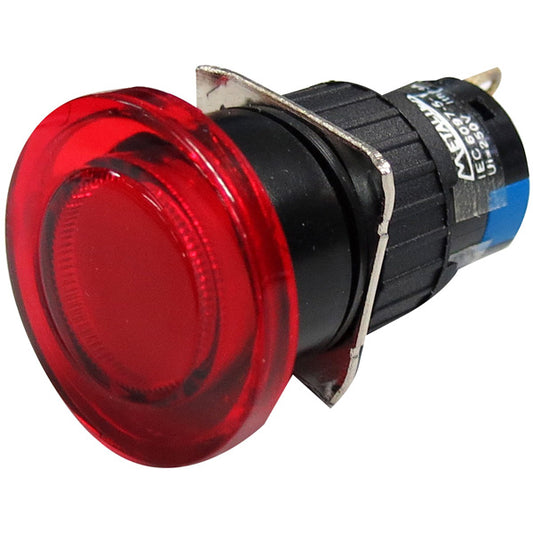 Pulsador momentáneo tipo hongo plástico SPDT 16mm Serie P16 - Rojo