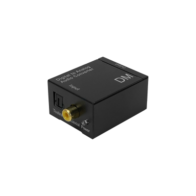 TOSLINK-RCA Convertidor de Señal de Audio Óptica/Toslink o Coaxial a 2 Conectores RCA Hembra, 51x42x26mm, Alimentación 5V
