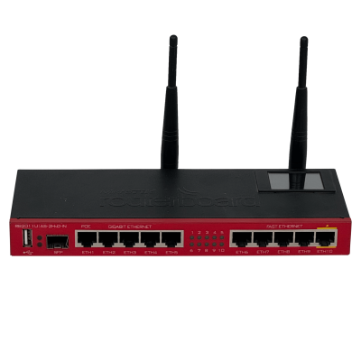 L009U-LIQ DE SEGUNDA MANO MIKROTIK 8-1000 1-SFP PANTALLA LCD USB L4 2,4GHz-1W-2x2 PoE-in/out 2-4dBi