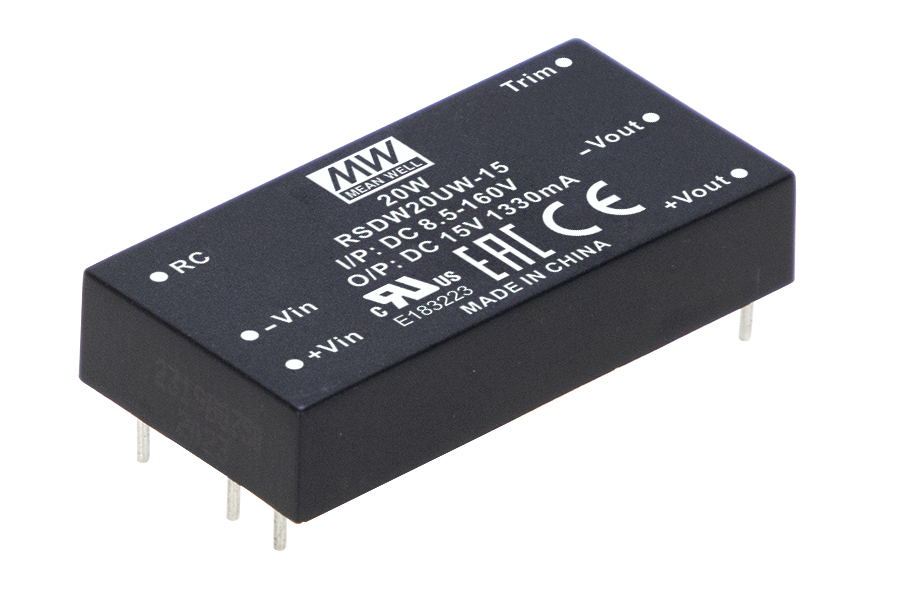 Conversor DC-DC módulo DIP amplio Vin de 8.5 a 160Vdc ferroviario 20W RSD-RDDW20UW - 15V