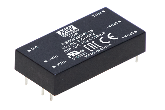 Conversor DC-DC módulo DIP amplio Vin de 8.5 a 160Vdc ferroviario 20W RSD-RDDW20UW - 15V