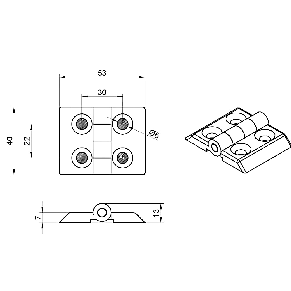 Articulación de aluminio para estructura modular tipo T-slot de 30x30 mm (lote de 2 piezas)