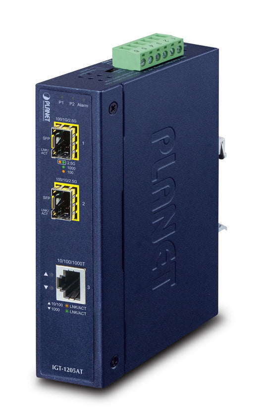 Convertidor de Medios SFP Industrial de 1 Puerto 10/100/1000T a 2 Puertos 100/1000/2500X