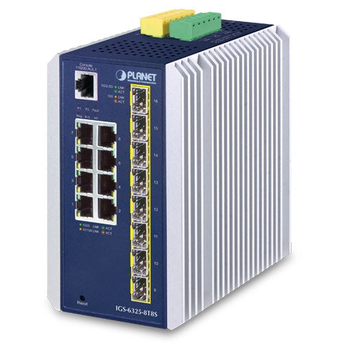 Switch Ethernet Administrado SFP Industrial L3 de 8 Puertos 10/100/1000T + 8 Puertos 100/1000X