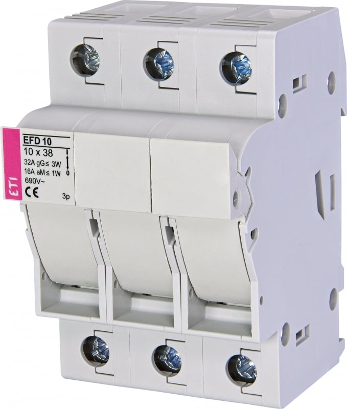 Base porta fusible 10x38mm 690V 32A max. marca ETI - 3 Polos - Sin Indicador