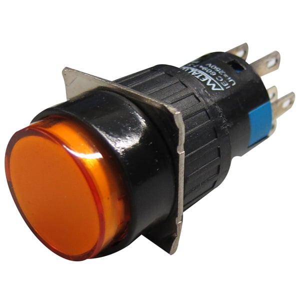Botón retentivo redondo plástico Iluminado 16mm Serie P16 - DPDT (2 Reversible) - Verde - Piloto LED 24VAC/DC