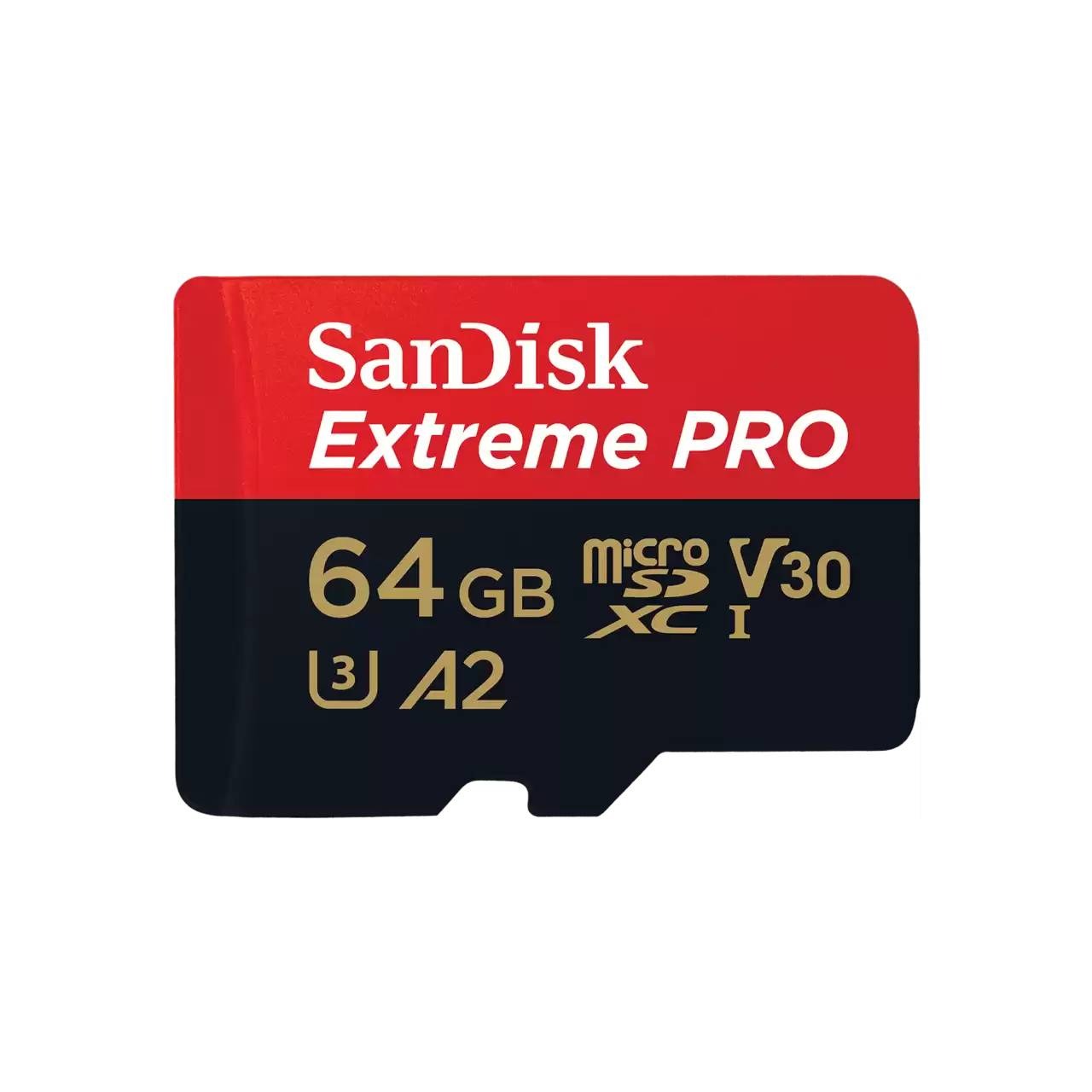 Tarjeta MicroSD 64GB Sandisk Extreme Pro Clase U3 Velocidad V30 Compatible 4K Velocidad Lectura 200MB/s Velocidad Escritura 90MB/s