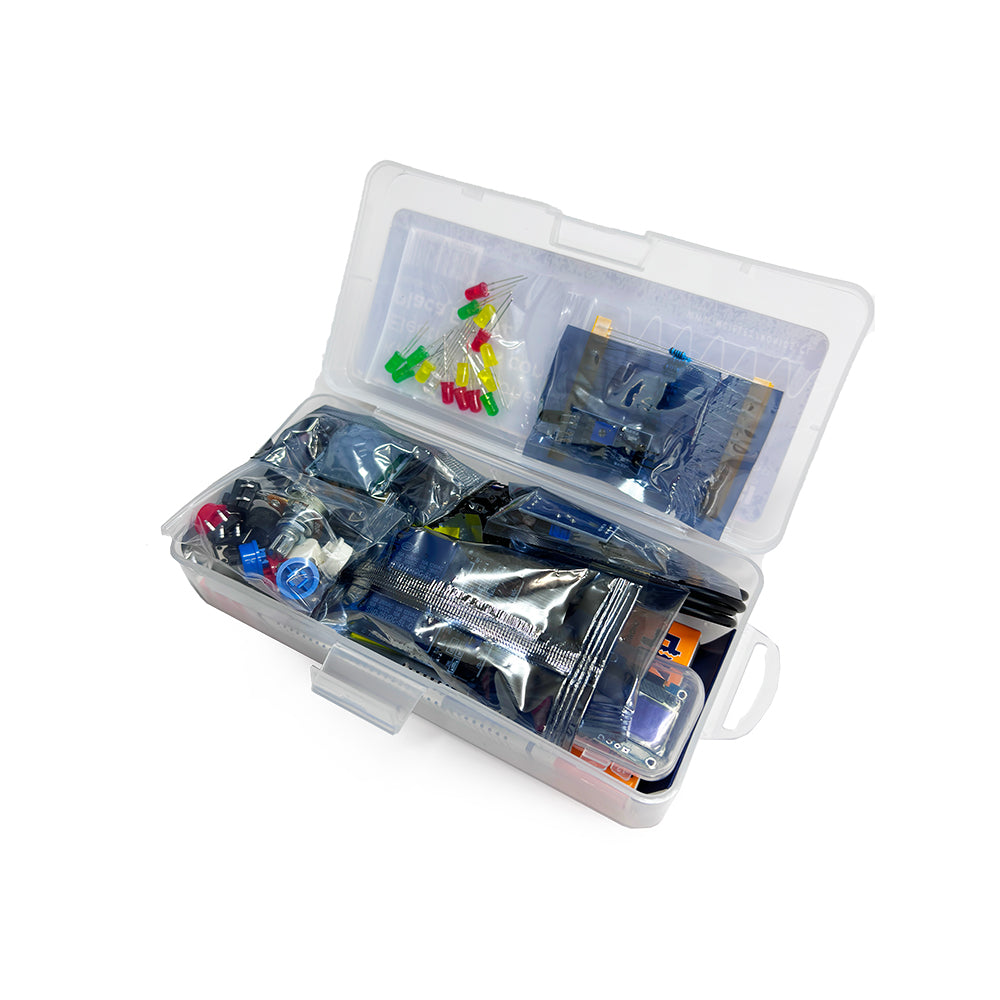 Conjunto de elementos y componentes de electrónica con plataforma microcontroladora ESP32