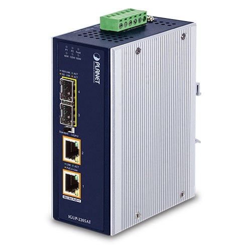 Conversor de Medios Industrial PoE++ de 2 Puertos 100/1000X a 2 Puertos 10/100/1000T 802.3bt PoE++