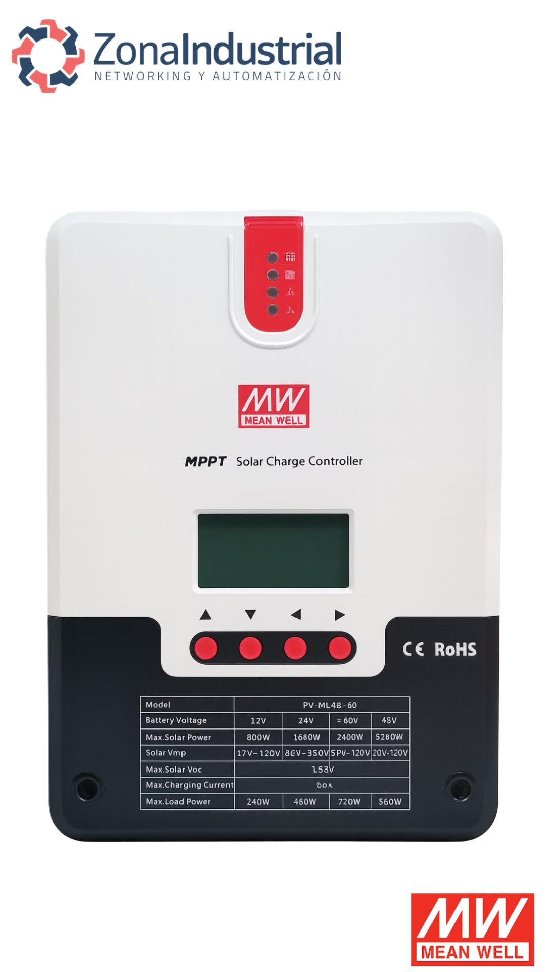 Controlador de carga solar MPPT 60A, voltajes 12,24,36,48V Serie PV-ML