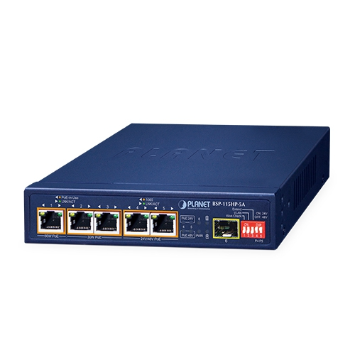 Conmutador PoE solar híbrido BSP-115HP-5A de 5 puertos con 1 puerto 1000X SFP