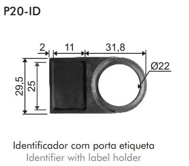 Identificador plástico con porta etiqueta para botón P20/M20