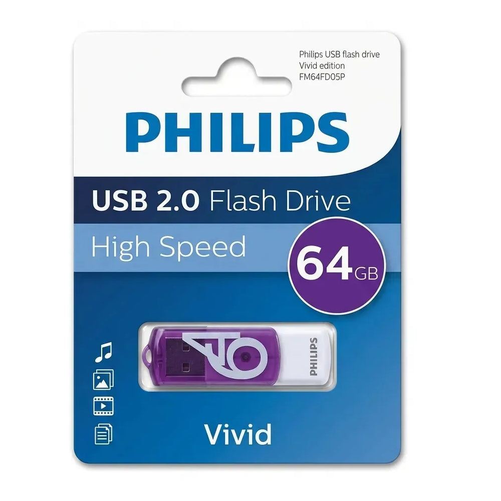 Memoria USB Philips de 64 GB, interfaz USB 2.0, modelo Vivid