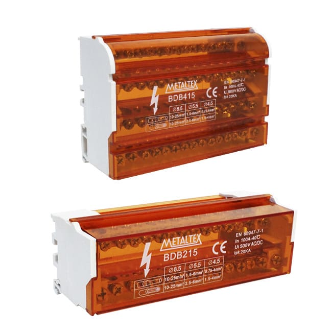 Bloque de distribución modular 100A 2 ó 4 polos serie BDB - 7 vías - 2 Polos