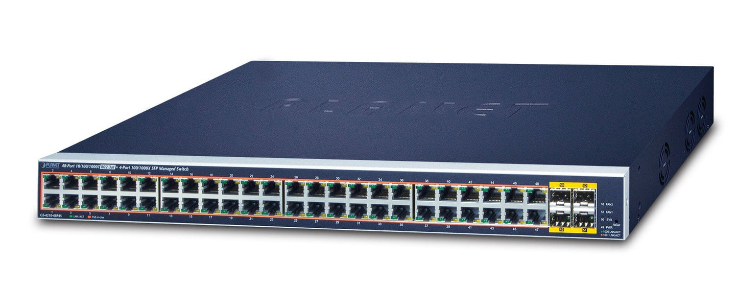 Switch Administrado SFP 100/1000BASE-X de 48 Puertos 10/100/1000T 802.3at + Switch Administrado