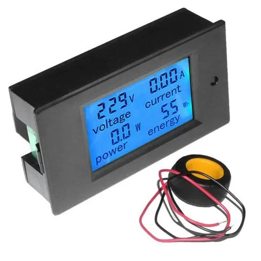 Instrumento medidor de voltaje, amperaje y consumo eléctrico para instalación frontal con exhibidor LCD