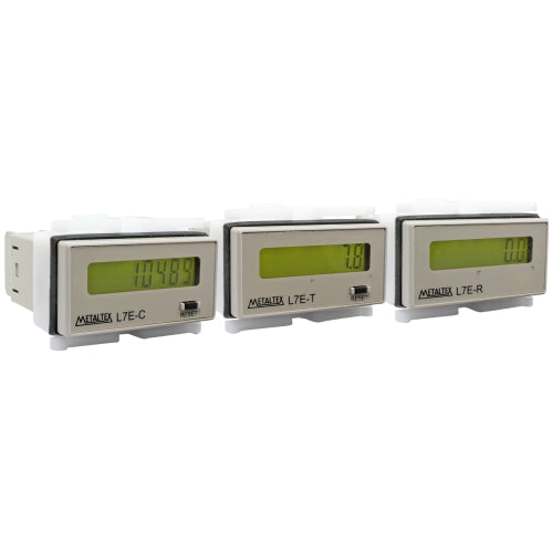 Contador de pulsos, Totalizador de Horas, Tacómetro con backlight Serie L7E - Contador Digital 8 Dígitos - Cotacto Seco