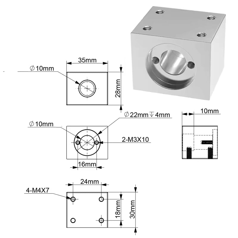 Base para tuerca trapezoidal T8