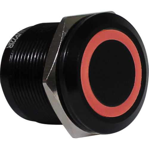 Botón antivandálico retentivo iluminado 19mm Serie AVI-R - Rojo - Piloto LED 220VAC/DC - Cromado